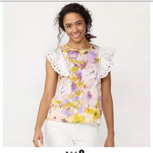 Lauren Conrad LC eyelet ruffle top in lilac sky bloom size medium
